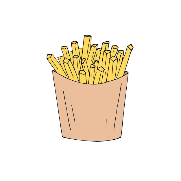 Frites Dessinés à La Main Isolés Sur Fond Blanc