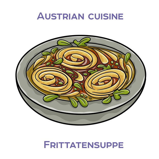 Frittatensuppe est une soupe autrichienne classique faite avec un bouillon clair de minces bandes de crêpes