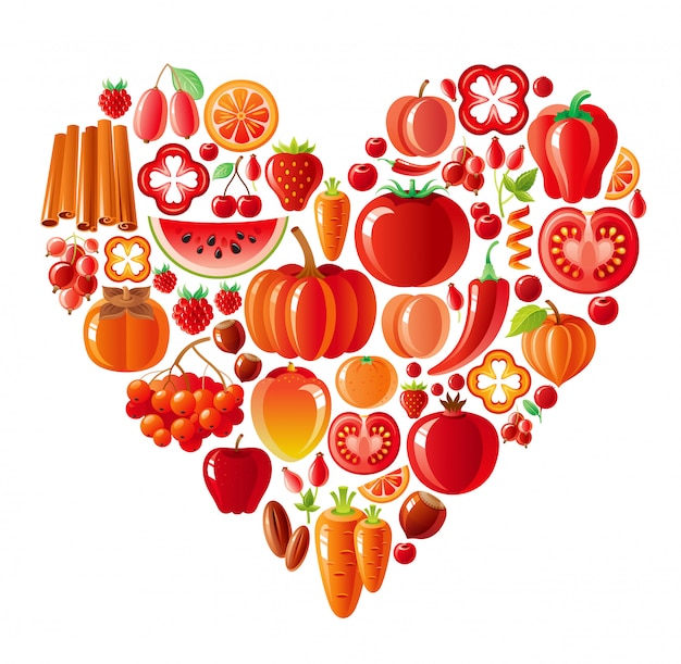 Friuts Sains Et Légumes Coeur Rouge, Aliments Biologiques