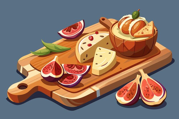 Vecteur le fromage et les figues sur une planche à couper parfaits pour une planche de charcuterie