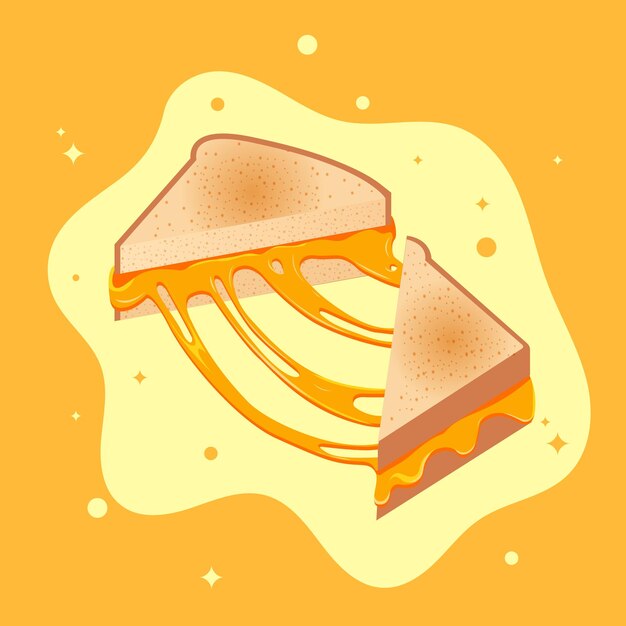 Vecteur fromage fondu qui coule dans un sandwich illustration vectorielle eps10