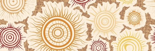 Frontière sans couture arrière-plan ethnique symboles du soleil signes solaires