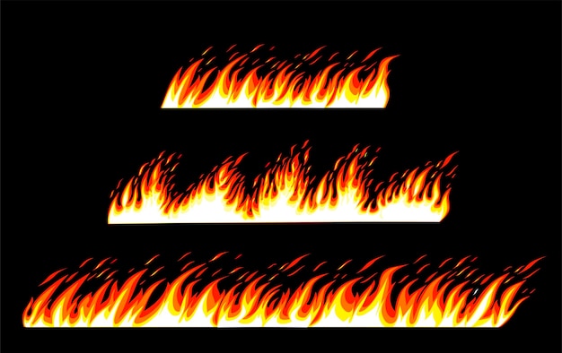 Frontières De Feu Sur Fond Noir éléments De Bordure De Bannière De Flamme De Dessin Animé Orange Brûlure Limites Images Vectorielles De Ligne Flamboyante Isolées Format Horizontal De Feu