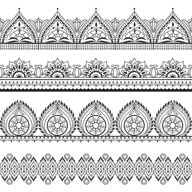 Frontières Sans Soudure De Mehndi. Motifs Orientaux Au Henné. Cadres Floraux Indiens