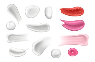 Frottis cosmétiques à la crème éléments crémeux et rouges à lèvres blancs gel isolé yaourt vector avc réaliste