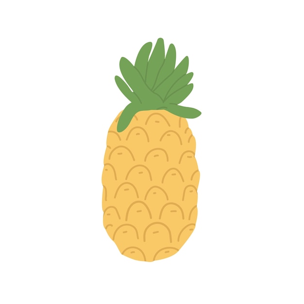 Fruit d'ananas avec feuille sur le dessus Ananas jaune tropical Nourriture d'été exotique sucrée Illustration vectorielle plane isolée sur fond blanc