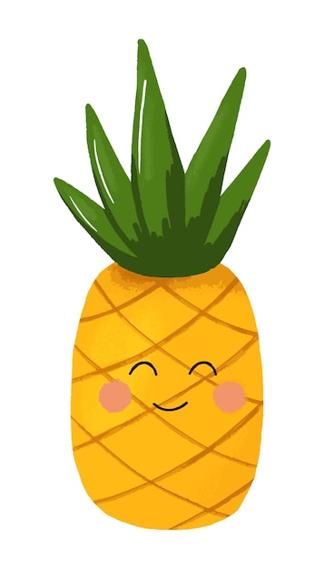 Un fruit d'ananas heureux avec un joli visage kawaii un drôle de personnage végétarien