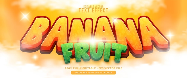 Fruit de banane, effet de texte de style dessin animé rougeoyant 3d moderne modifiable de qualité supérieure, vert jaune parfait pour les produits alimentaires et les boissons ou les titres de jeux.