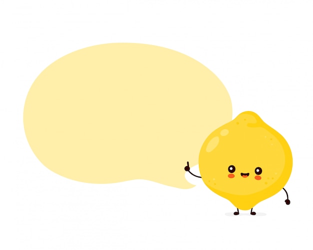 Fruit de citron drôle mignon mignon avec bulle de dialogue. conception d'icône illustration de personnage de dessin animé.