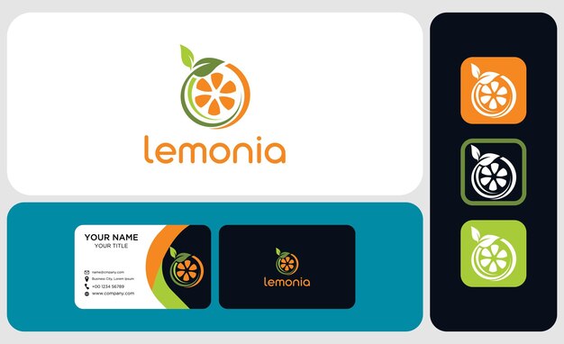 fruit citron ou orange design coloré vecteur symbole icône illustration logo et pack de cartes de visite