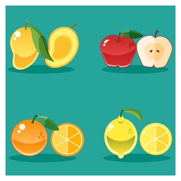 Vecteur fruit collection mangue pomme orange citron