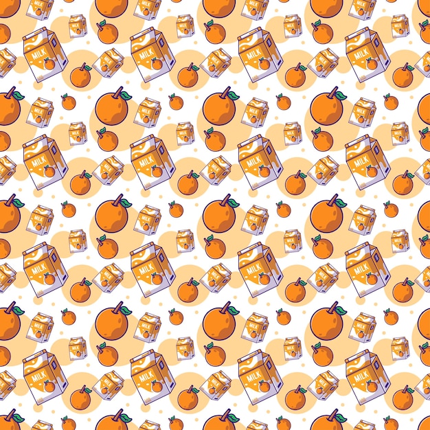 Fruit De Dessin Animé Mignon Orange Avec Modèle Sans Couture De Lait