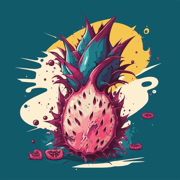 Fruit Du Dragon Rouge Jus D'été Tropical Illustration Vectorielle Dessinée à La Main