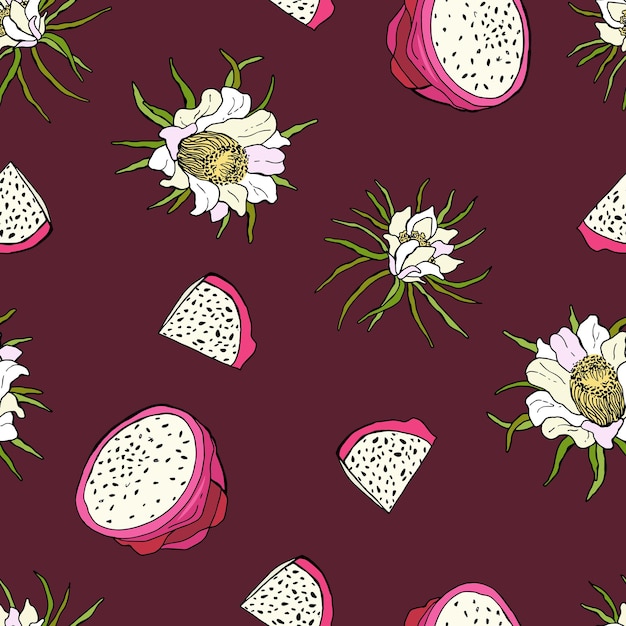 Fruit Du Dragon Rouge. Modèle Sans Couture De Fruits Avec Pitahaya. Design Pour Tissu, Textile, Papier Peint