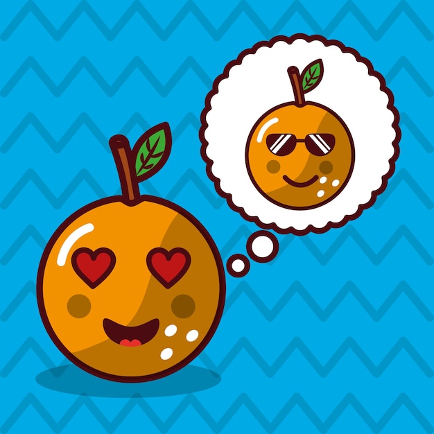 Vecteur fruit de kawaii orange avec personnage de bulle