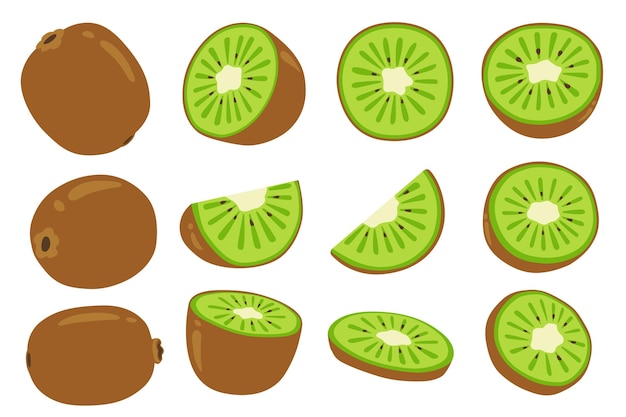 Fruit de kiwi mûr et moitié de kiwi isolé sur fond blanc