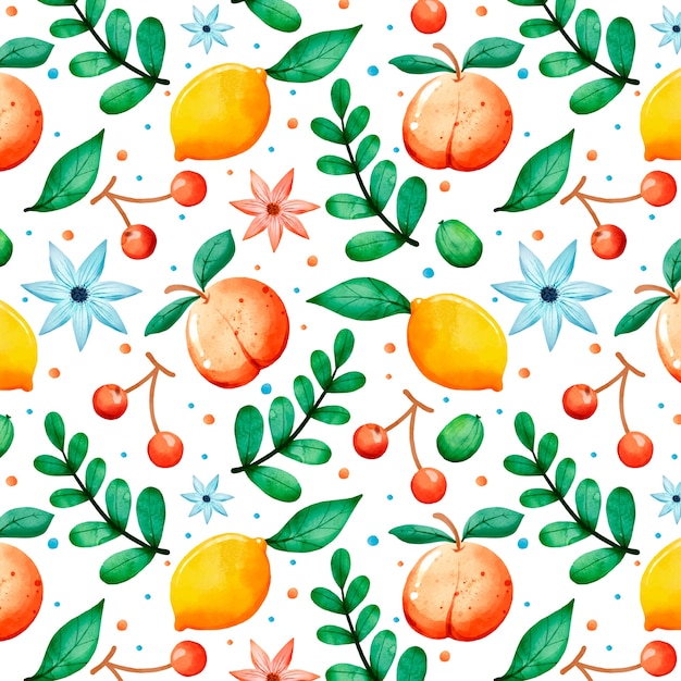 Vecteur fruits aquarelle et motif floral