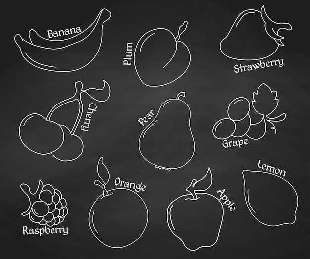 Fruits Au Tableau. Icônes De Ligne. Illustration Vectorielle