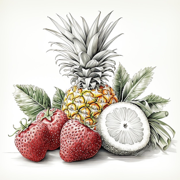 Vecteur fruits et baies cerise mandarine ananas fraise et bleuets illustration