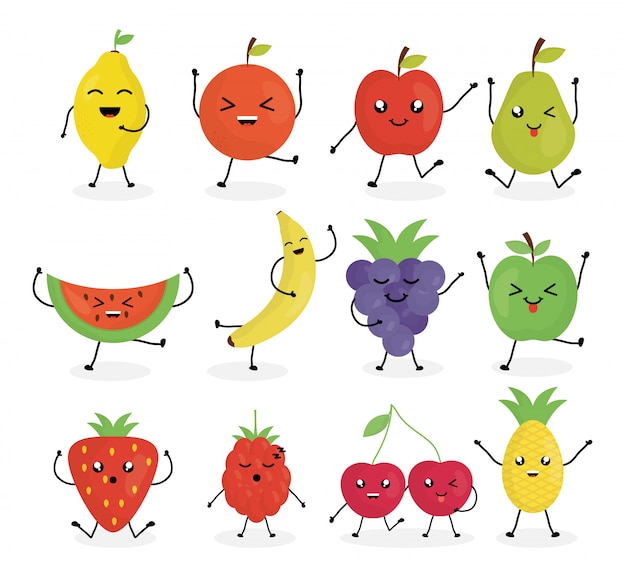 fruits frais caractères kawaii