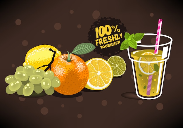 Fruits Frais Pour Jus Pressé Avec Une Orange, Citron, Citron Vert, Gra