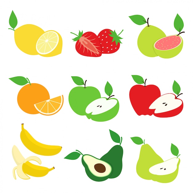 Fruits Et Fruits Slice Collection Design Vector Set