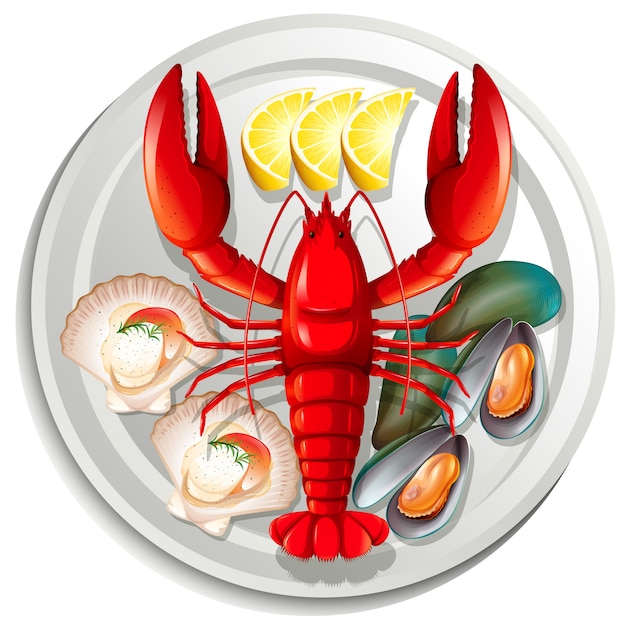 Vecteur fruits de mer sur assiette