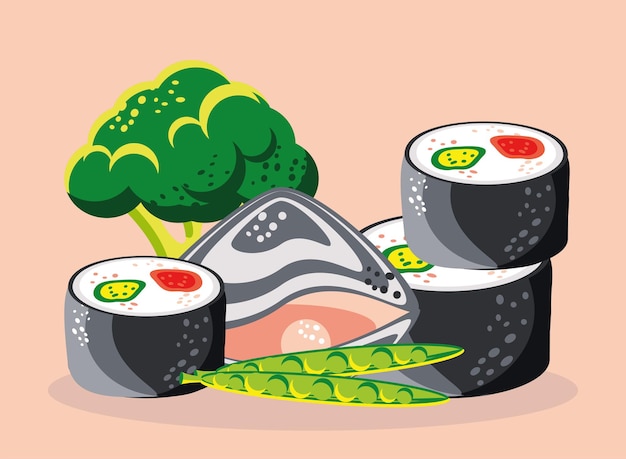 Fruits de mer légumes brocoli sushi