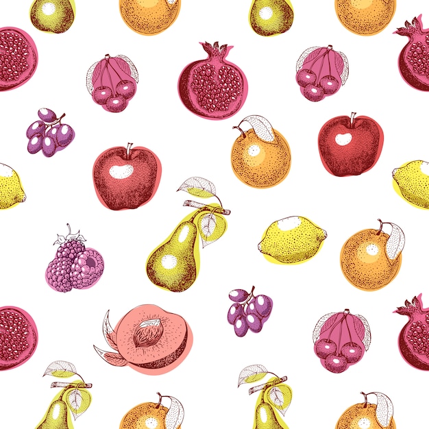 Fruits Modèle Sans Couture De Vecteur Dessiné Main