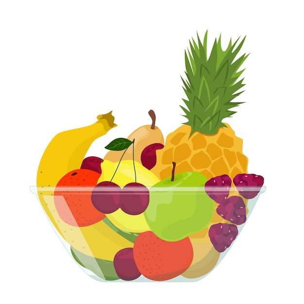 Fruits mûrs brillants dans un bol en verre Vitamines dans l'alimentation des aliments sains et sains