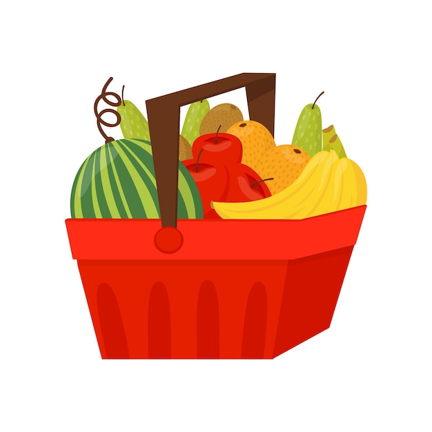 Vecteur fruits mûrs frais dans un panier en plastique rouge mode de vie sain et vecteur de concept de régime illustration sur fond blanc