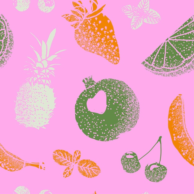 Vecteur fruits avec texture en pulvérisation dessin d'illustration motif sans couture