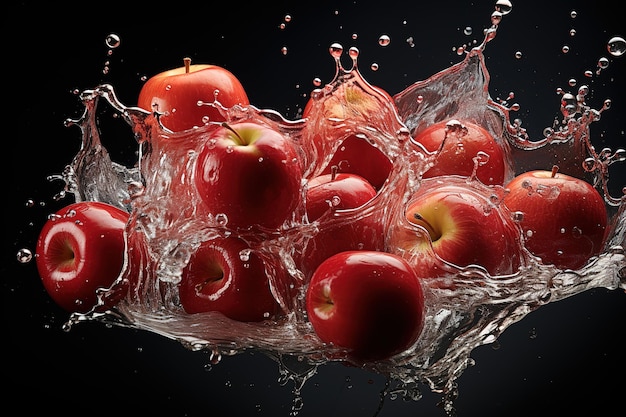 Fruits Tombant Dans Les éclaboussures D'eau Isolés Sur Fond Noir