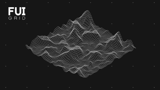 FUI GUI 3D Vector Landscape Scan Grid Abstract futuristic background SciFi HiTech design