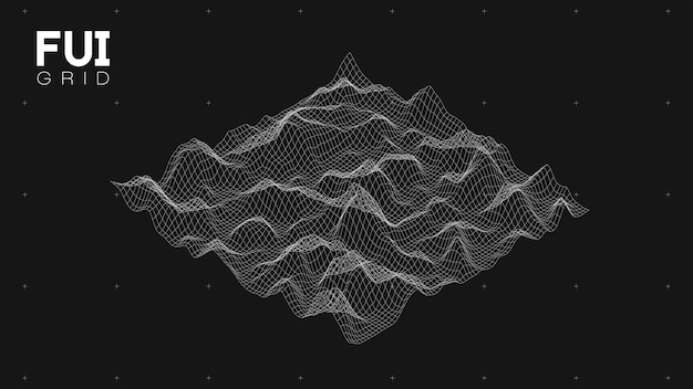 FUI GUI 3D Vector Landscape Scan Grid Abstract futuristic background SciFi HiTech design