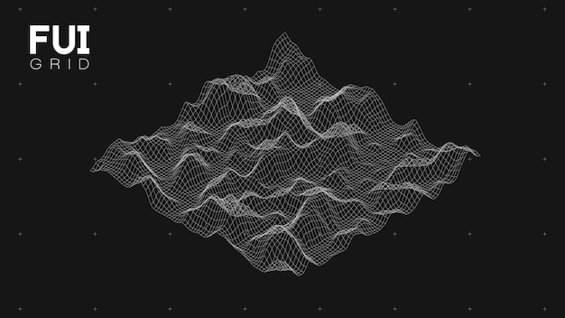FUI GUI 3D Vector Landscape Scan Grid Abstract futuristic background SciFi HiTech design
