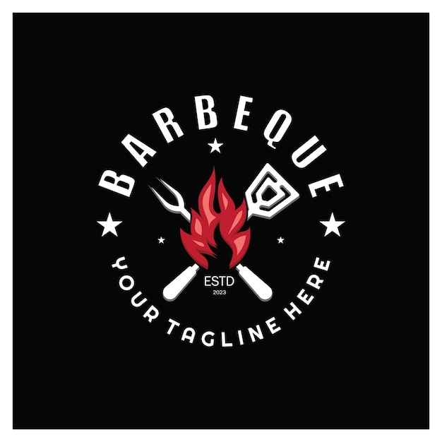 Vecteur fumée et barbecue barbecue grill chaud vintage avec flammes croisées et spatule logo pour restaurant badge café et barvector