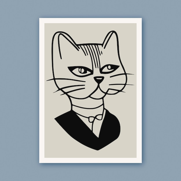 Funny Cat Illustration Minimalist Line Art Dessin d'un chat Kitty Lover