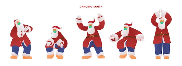 Funny Dancing Santa Dans L'ensemble De Masque De Protection. Isolé Sur Blanc.