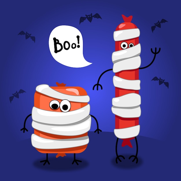 Funny Momie Saucisses Illustration Vectorielle En Style Cartoon élément Pour Poster Flyer Halloween