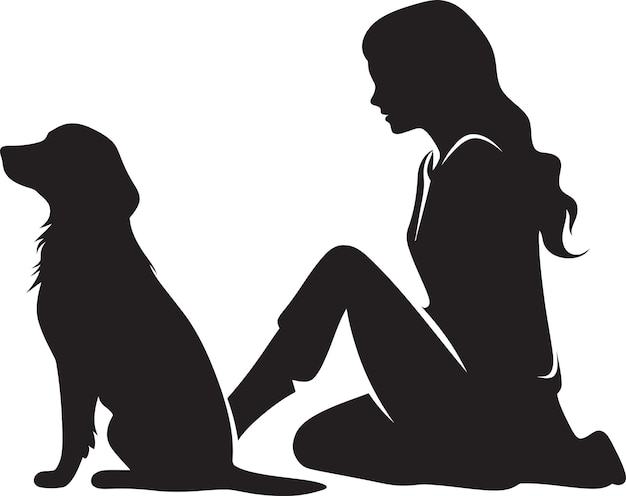 Furry Pal et le logo du compagnon humain Icône noire Compagnon de connexion Insigne Chien et symbole du propriétaire