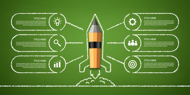 Fusée à Crayons Lancée à Partir De L'infographie Du Flux De Travail Du Livre