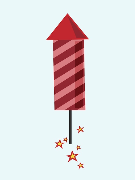 Vecteur fusée de feux d'artifice à rayures rouges avec des étoiles volantes. illustration vectorielle eps 8, pas de transparence