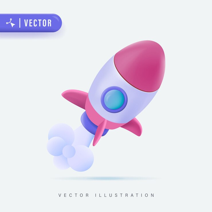 Fusée spatiale volante 3d Illustration vectorielle réaliste Lancement de vaisseau spatial Icône 3d de fusée