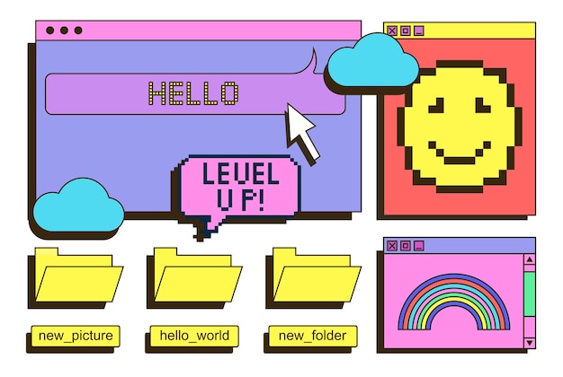 Futur dans le style rétro pixel emoticon vieille radio de retour à s images lumineuses pour les enfants icônes logos