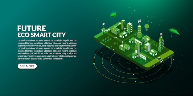 Future ville éco intelligente avec la métropole connectée en conception isométrique