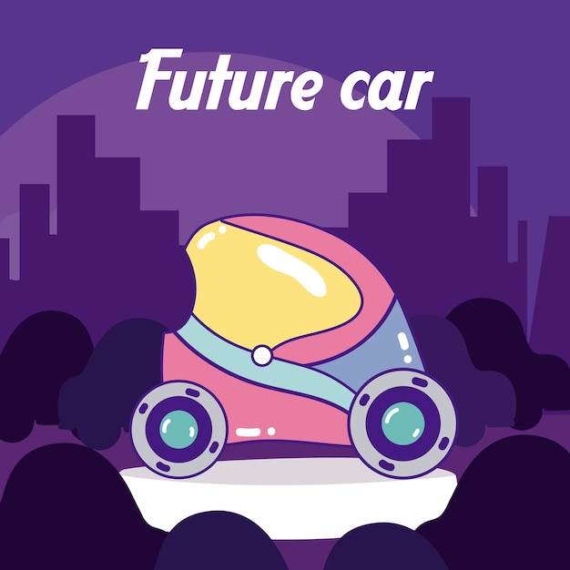 Future Voiture Sur La Silhouette Du Paysage Urbain