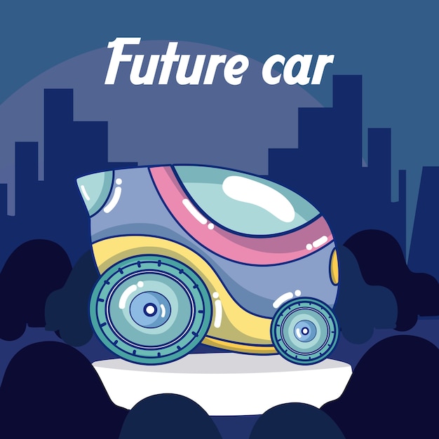 Future voiture sur la silhouette du paysage urbain