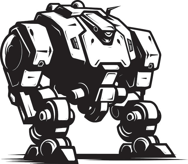 Vecteur le futuriste titan black robot design est l'icône du robot de guerre iron sentinel.
