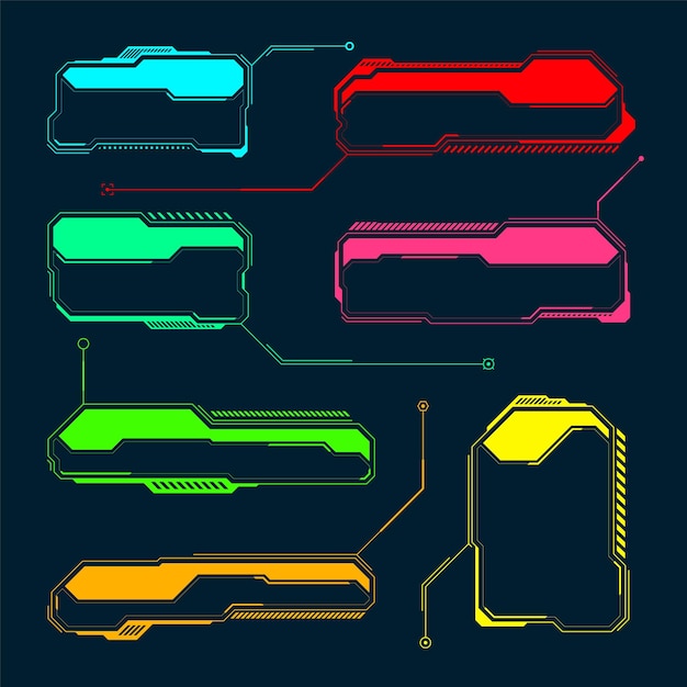 Futuristic hud ou ui éléments scifi interface utilisateur boîtes de texte appels messages d'avertissement colorés